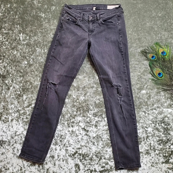 Rag & Bone Black Distressed Boyfriend Jeans - Picture 1 of 9
